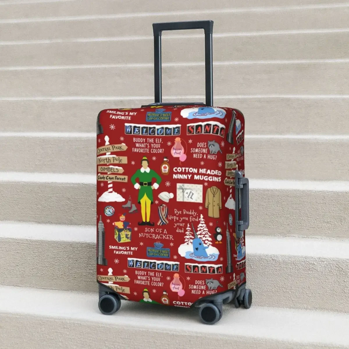 Buddy Elf Suitcase Cover Funny Christmas  Holiday Vacation Cruise Trip Elastic Luggage Accesories Protector