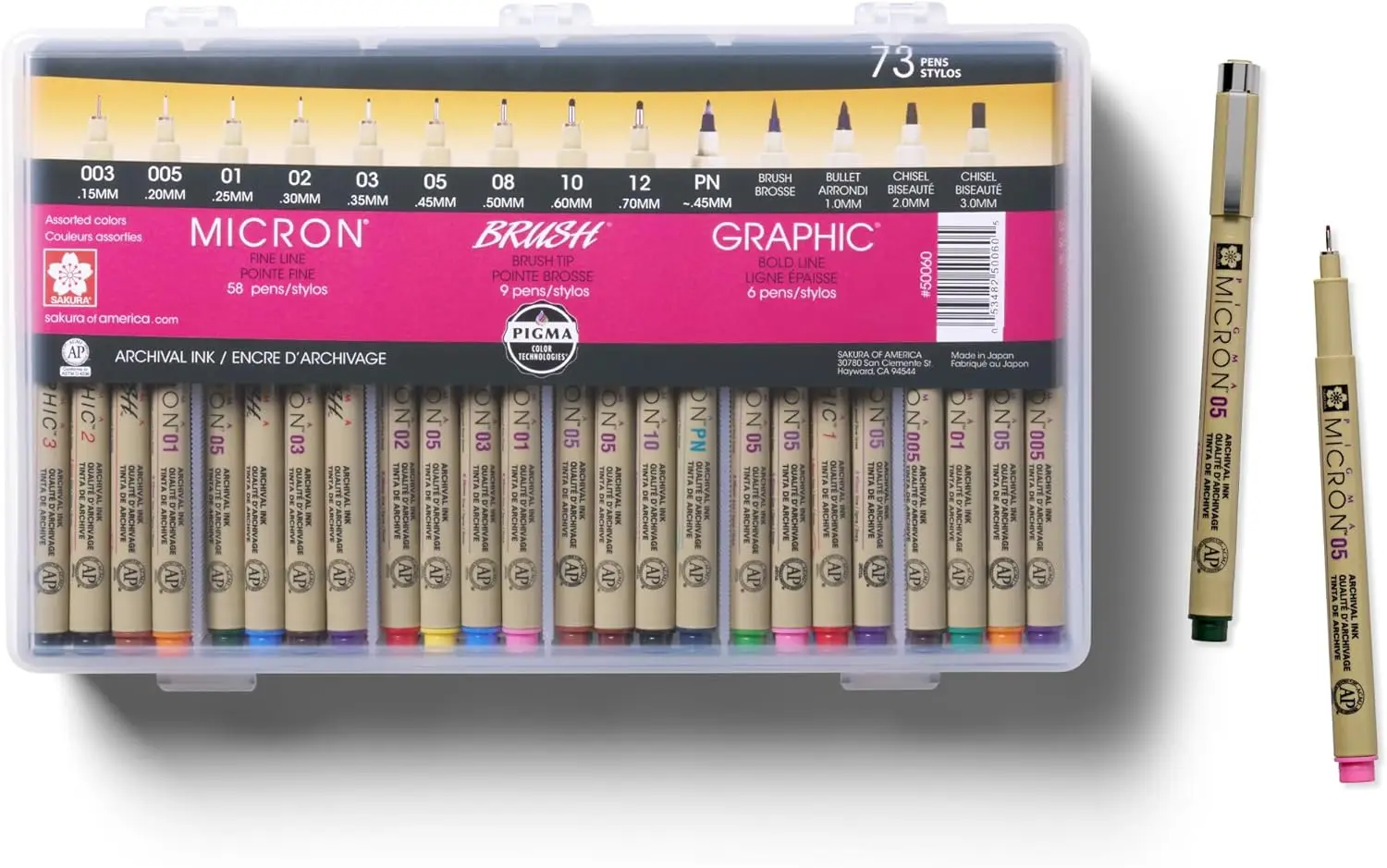 

73 Pack Fine Point Pens, Assorted Colors, Archival Ink, Smooth Writing, Non Toxic