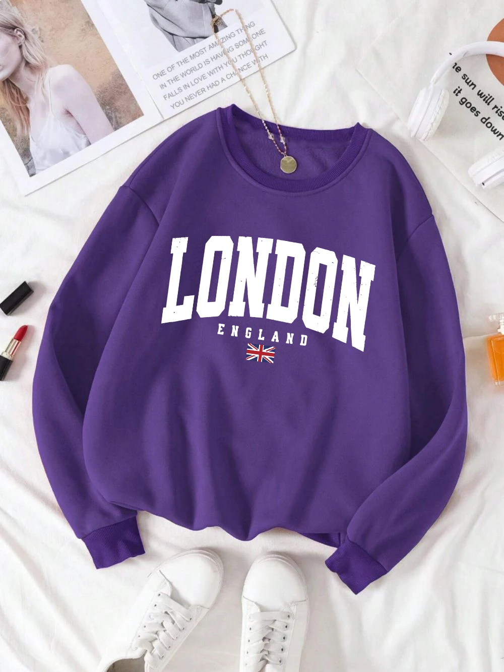 London England Flagge Druck Frauen Sweatshirt Weiche Fleece Pullover Alle-Spiel Y2K Lose Kleidung Herbst Casual Weibliche Streetwear
