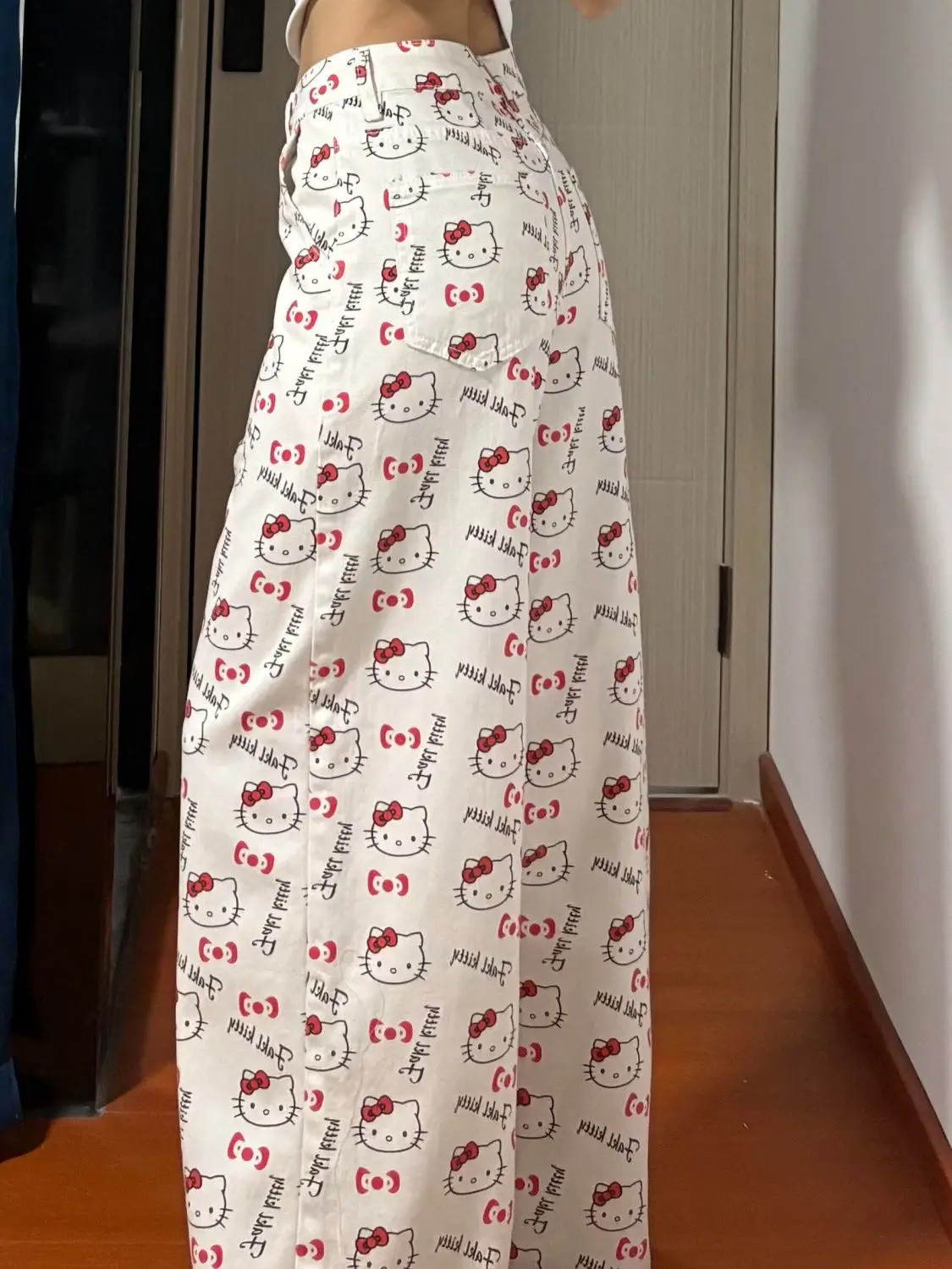 

Sanrio Hello Kitty Y2K Jeans Kawaii Cartoon Women's Denim Pants Spring Autumn Baggy Versatile Wide Leg Pants Casual Sweatpants
