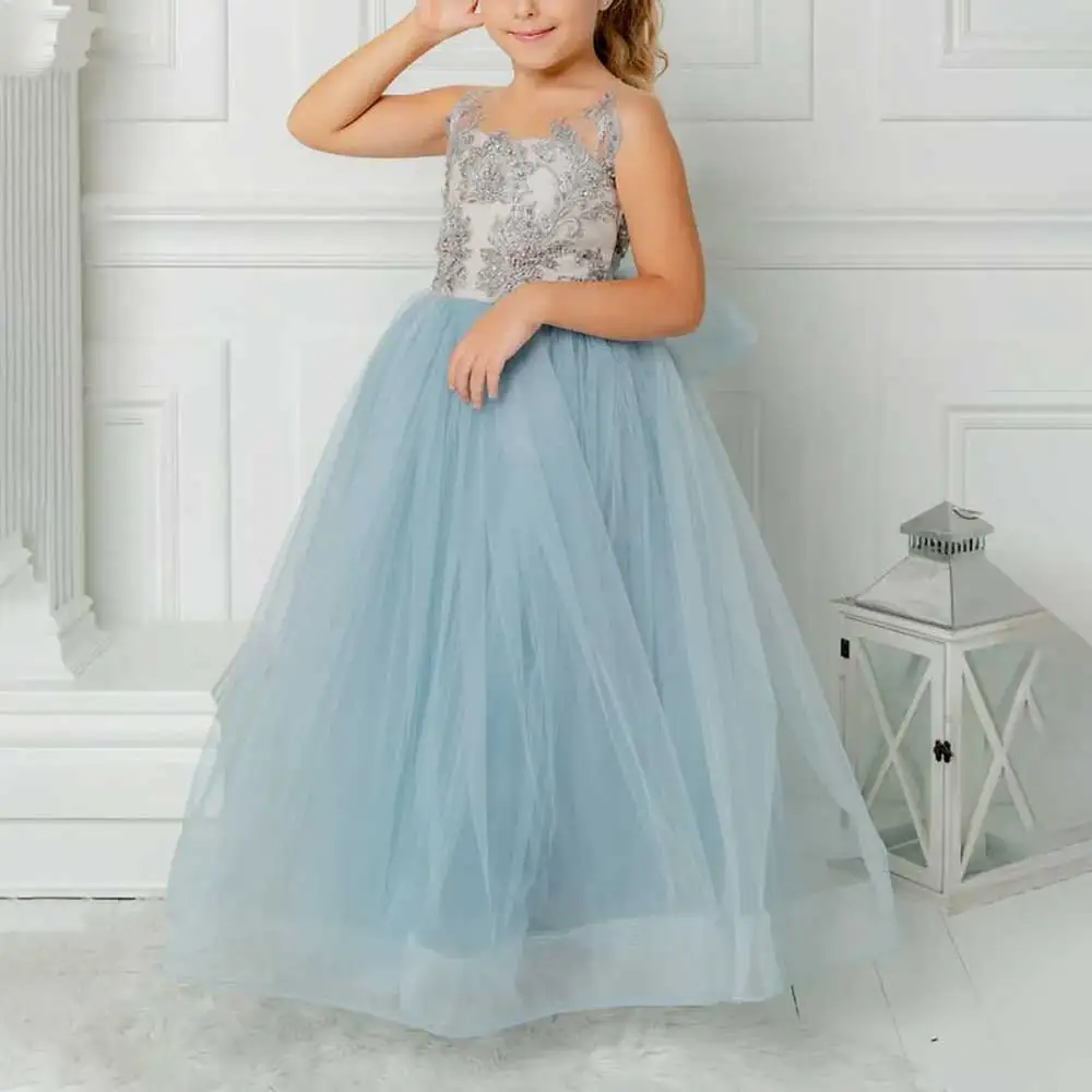 

Girls Flower Dress Kids Summer Sleeveless O Neck Applique A-line Party Wedding Birthday Ceremony Formal Outfit vestidos de novia