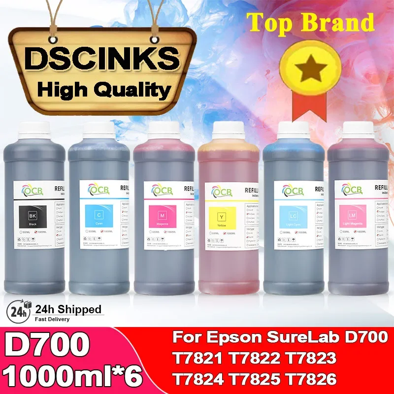 1000ml 6PC D700 Dye Ink for Epson SureLab D700 SL-D700 Printer T7822 T7823 T7824 T7825 T7826 High quality T7821 T782 Dye Ink