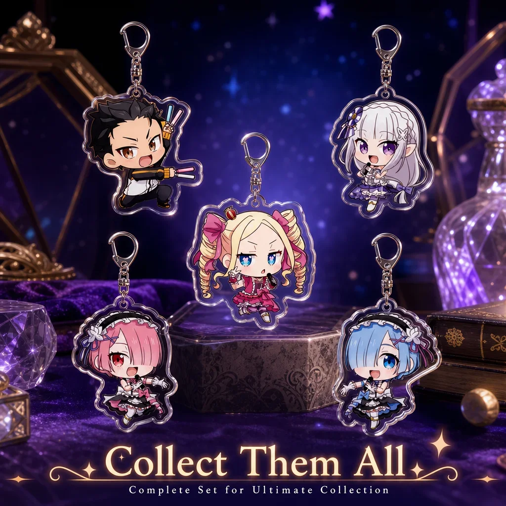 Llavero Acrílico de Re:Zero - Empezando de Cero en un Mundo Diferente, Bonito Llavero de Anime, Colgante para Mochila, Regalo para Hombres, Mujeres y Niños