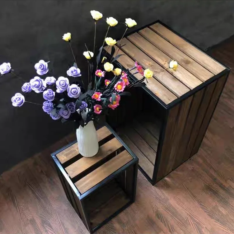 Caisses de rangement gigognes en bois avec cadre en métal, lot de 3, grand 23,6 x 15,7 x 12,6 pouces