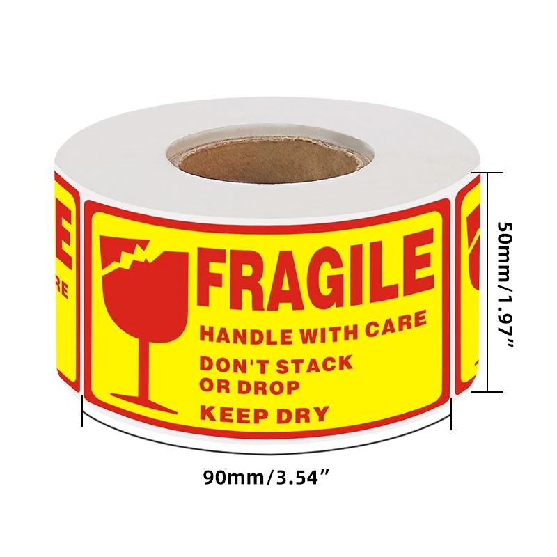 สติกเกอร์แบบเปราะบาง 500 ชิ้น ขนาด 90x50 มิลลิเมตร กันน้ำและทนต่อการฉีกขาด ป้ายเตือน 1.97*3.54 ซม. ใช้งานด้วยความระมัดระวัง