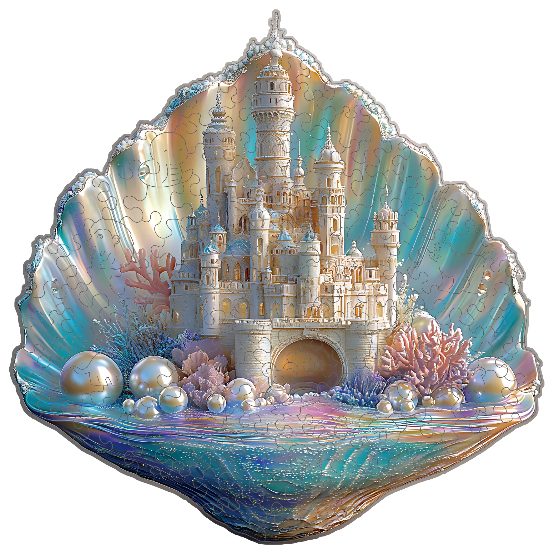 Wooden Puzzle for Adults -Shell Castle Puzzle, Unique Shape Wooden Jigsaw Puzzles, Modern Art Home Decor, Good Gift Idea