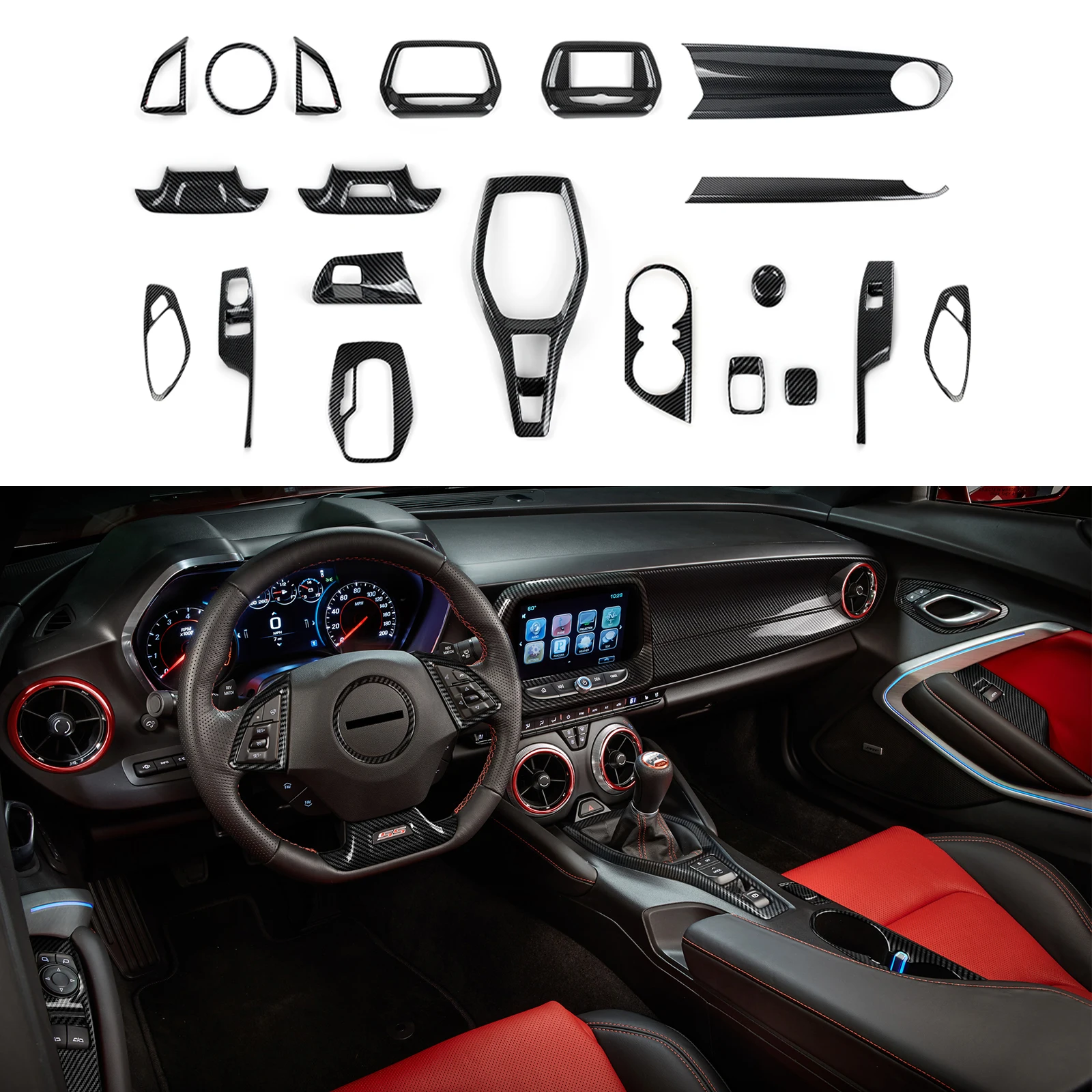 Car Sticker ABS Carbon Fiber Decal Interior for Chevrolet Camaro ZL1 2016 2017 2018 2019 2020 2021 2022 2023 2024 Accessories