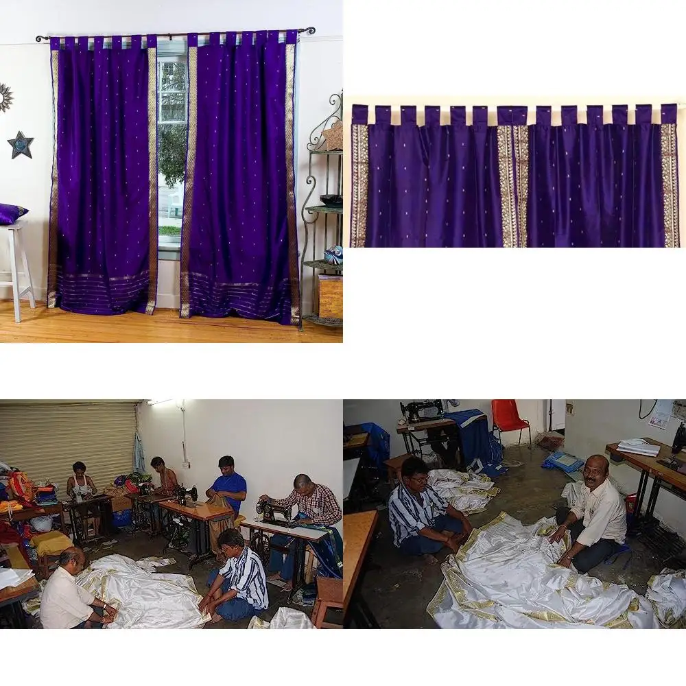 purple indian sari curtains with lined tab top and tiebacks, 60