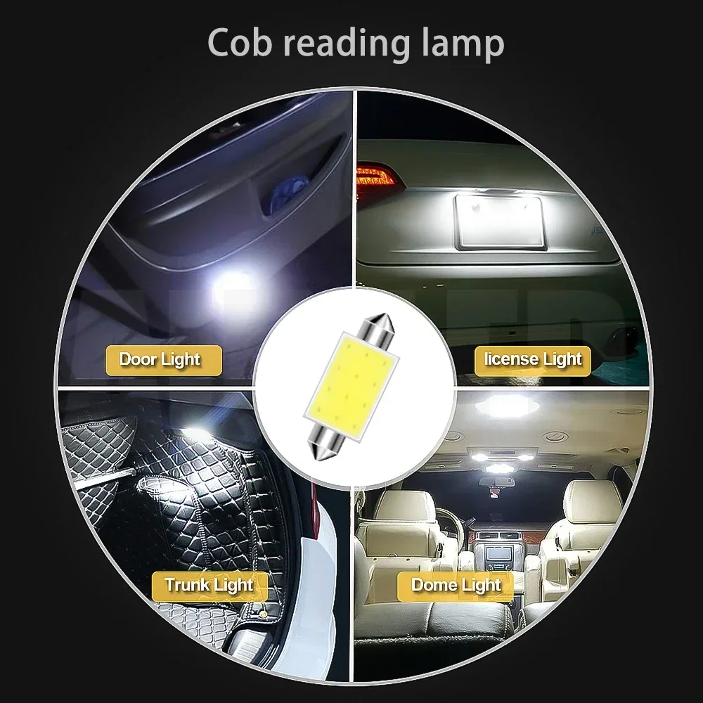 10 pçs cob c5w carro festão cúpula interior luzes led lâmpada mapa telhado leitura auto dc12v 31/36/39/41mm branco