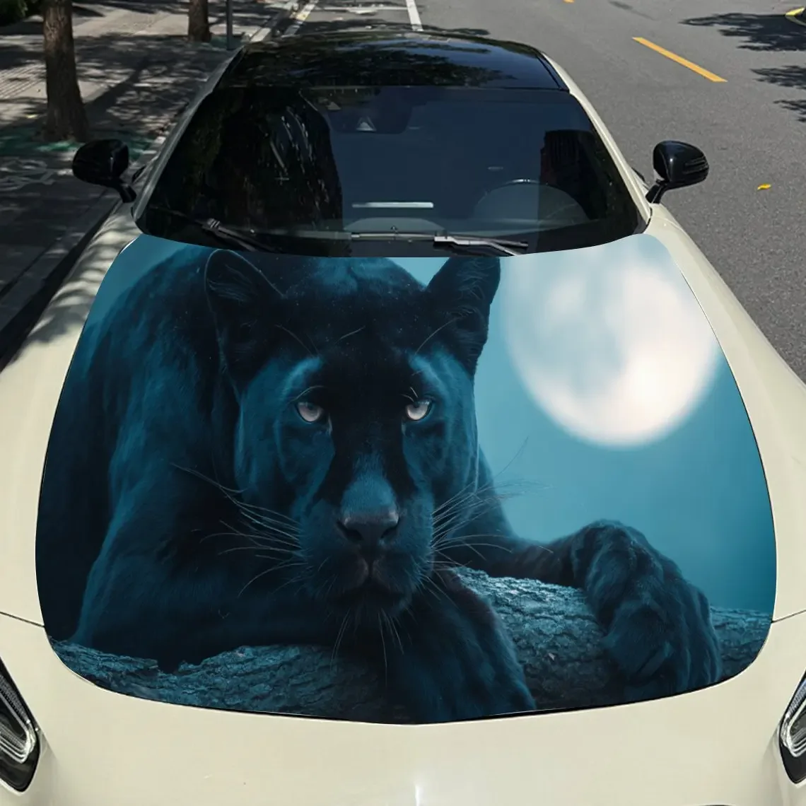 

Moon Panther Branch Car Hood Sticker PVC Self Waterproof Stick, Striking Auto Exterior Accessories Decor Protect Gift for Lover