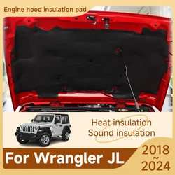 Front Hood Engine Sound Pads For Jeep Wrangler JL 2018~2024 2023 Sound Mats Front Heats Insulation Cotton Covers Car Accessories