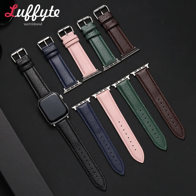 Lychee Grain Leather Smartwatch Band for Apple Watch 1-10 SE Ultra Watch Accessories for Iwatch 49/46/45/44/42/41/40/38mm Strap