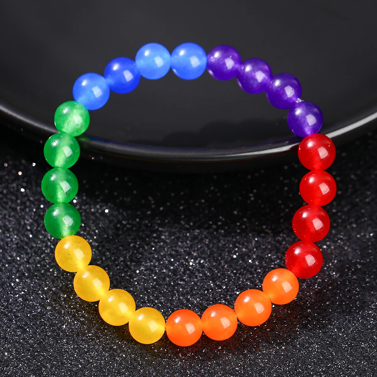 JD العصرية الحجر الطبيعي ستة اللون حبة سوار رجل إمرأة قوس قزح LGBT سوار المسافة زوجين اليوغا التأمل مجوهرات
