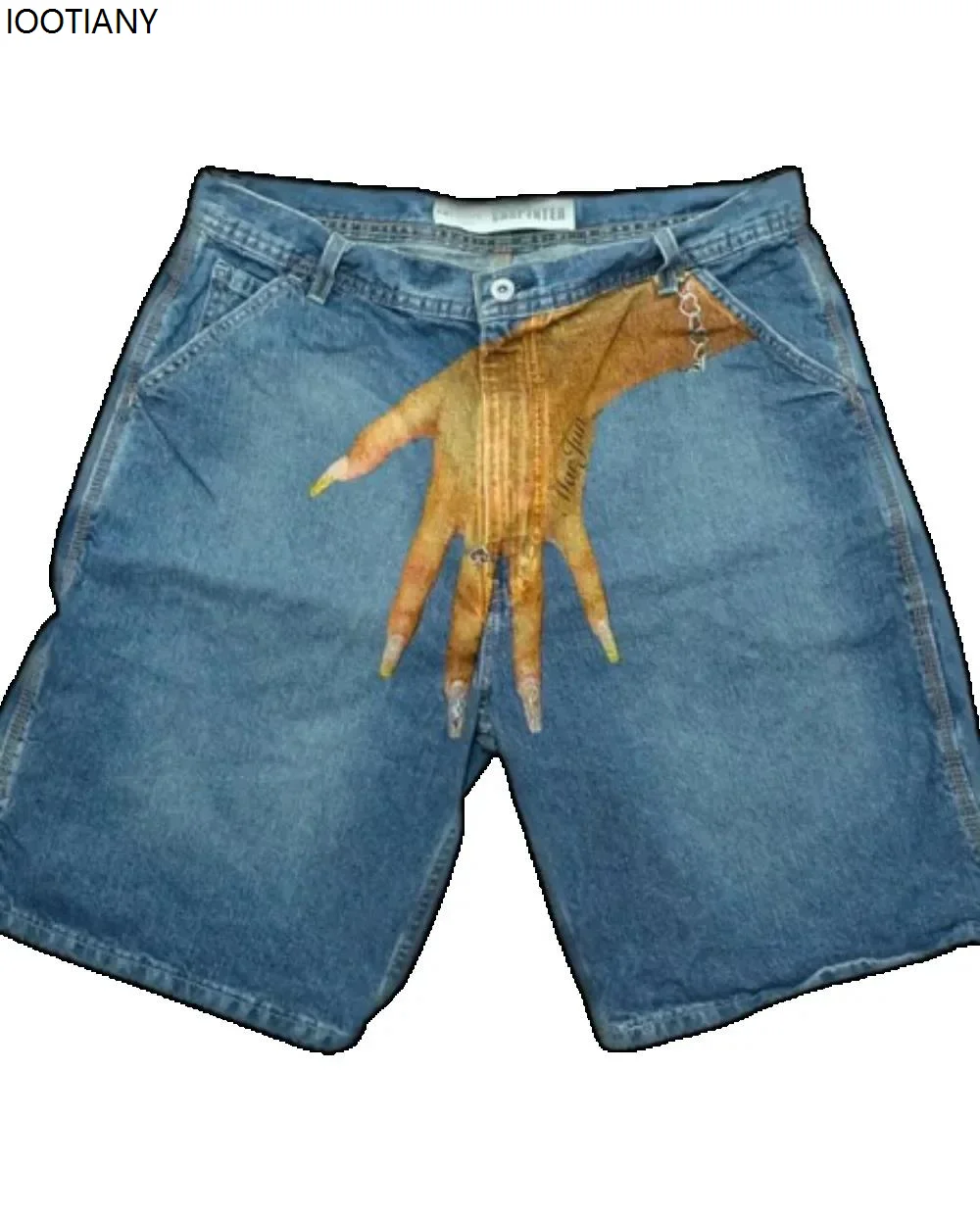Shorts Women's Y2k Hand Printed Retro Loose Denim Shorts Street Trend Korean Short Harajuku Style Hip Hop Work Shorts Denim Blue