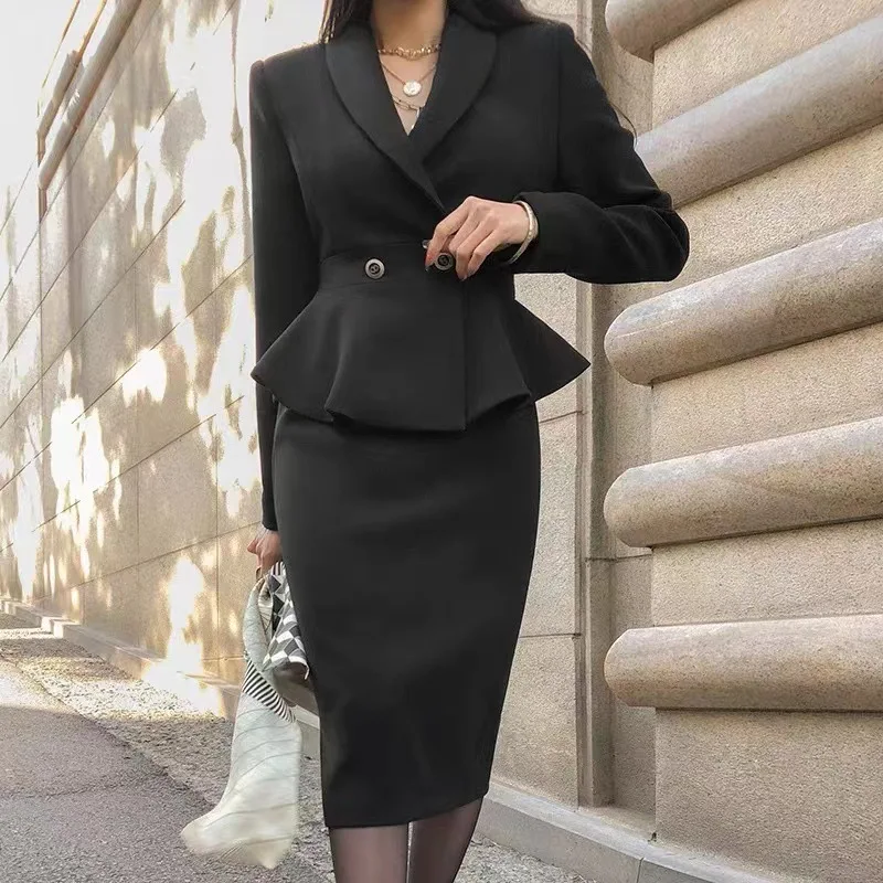 Casual Suit Fashion Commuting Spring V-Neck Chic Luxury Elegant Women\'s Formal Professional Suit Jacket + Slim Hip Skirt