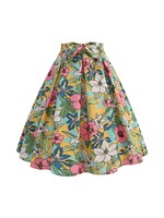 50s Vintage Women Skirt High Waist Floral Print Pleated Midi Retro Summer Swing Holiday Skirts
