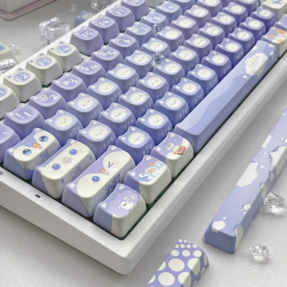 MAO Profile Penguin Valley Theme Mechanical Keyboard Keycaps PBT Material 142 Keys Cute Cat Head Design Keycap Purple Key Cap