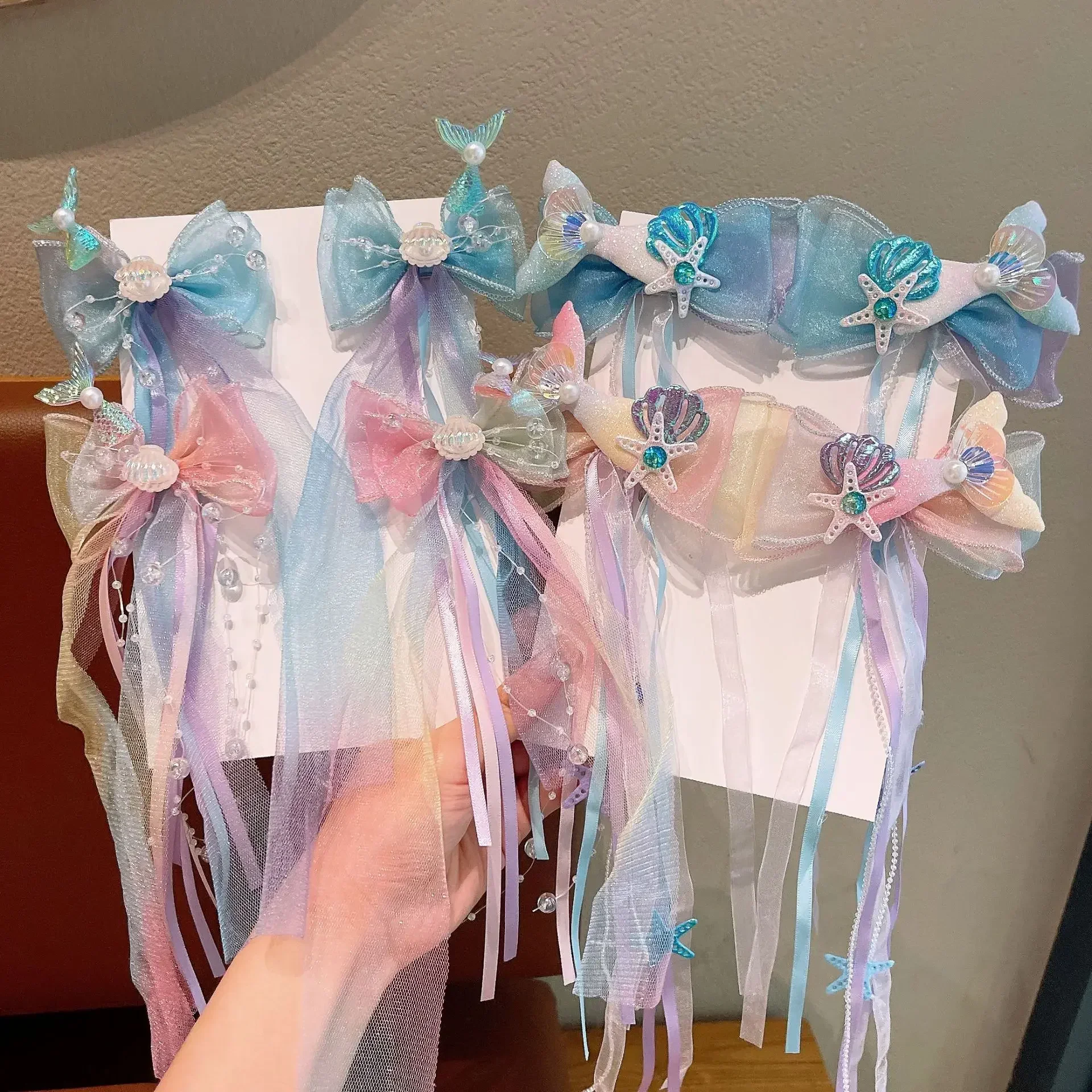 1 Paar verträumte Meerjungfrau-Feen-Haarspange mit Schleifenriemen, Feen-Air-Mesh-Seitenclip, Kinder-Prinzessin-Haarschmuck, Alltags-/Party-Stil – Detail 7