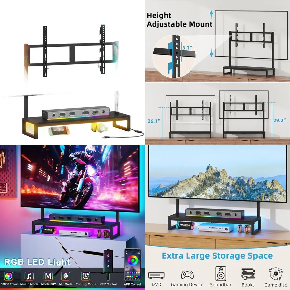 

Настольная подставка для телевизора со светодиодной подсветкой для телевизоров диаметром 32–65 дюймов, универсальная подставка для телевизора с регулируемой высотой, подставка для телевизора со хранилищем