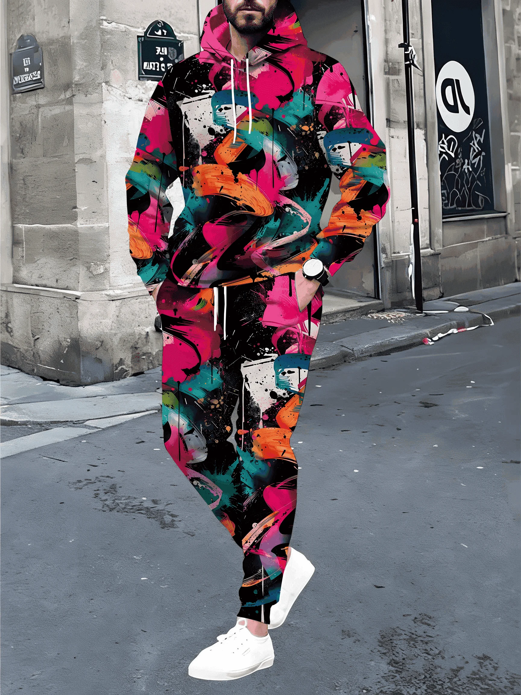 

Мужской спортивный костюм с 3D-принтом «Осенние цвета»: худи и брюки, повседневный модный комплект из двух предметов