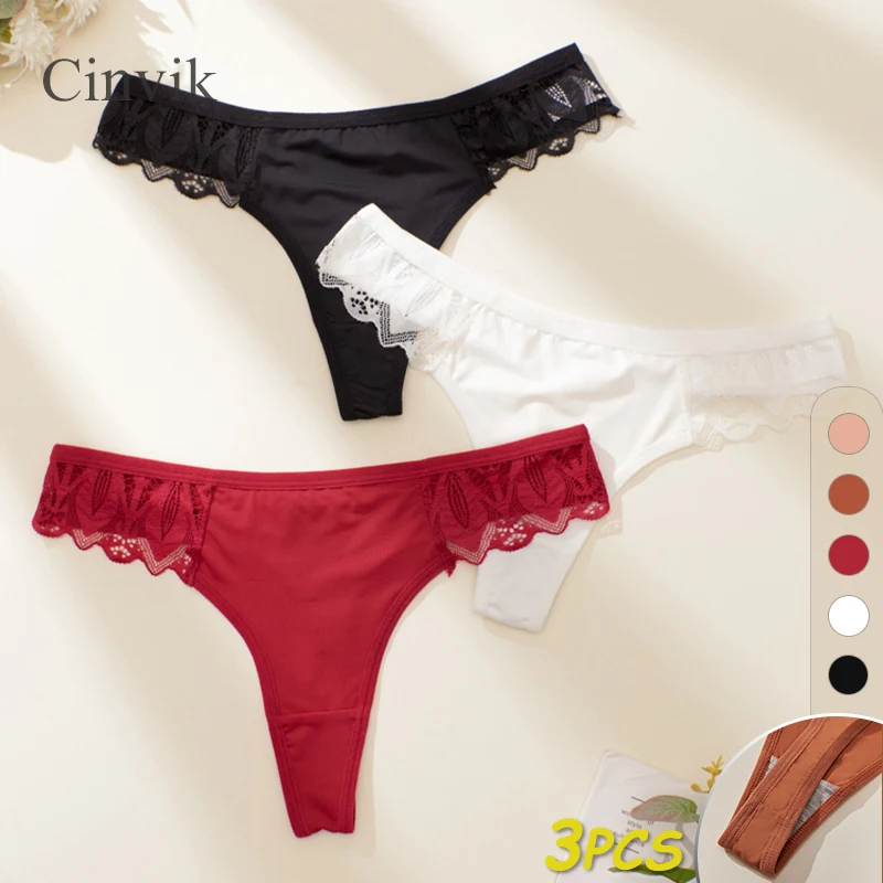 

3PCS Solid Color Low Waisted Female Underwear Breathable Thong Lace Women Panties Sexy Comfortable Tangas Elastic Soft Lingerie