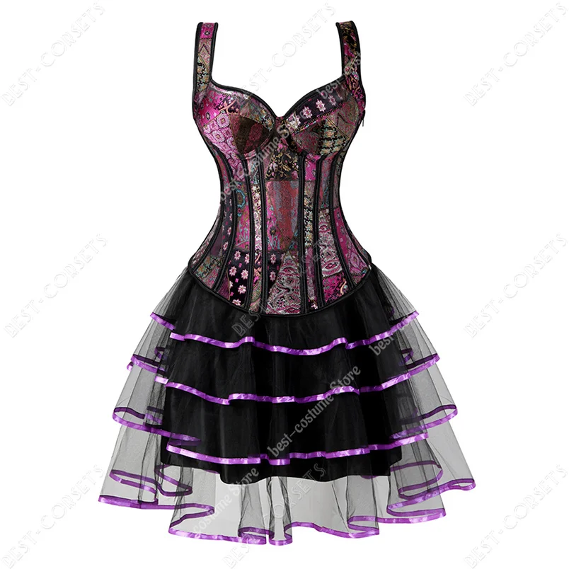 Burlesque Corset Dresses for Women Plus Size Sexy Corset Lingerie Top With Cup Black Sexy Lace Corset Dress With Straps