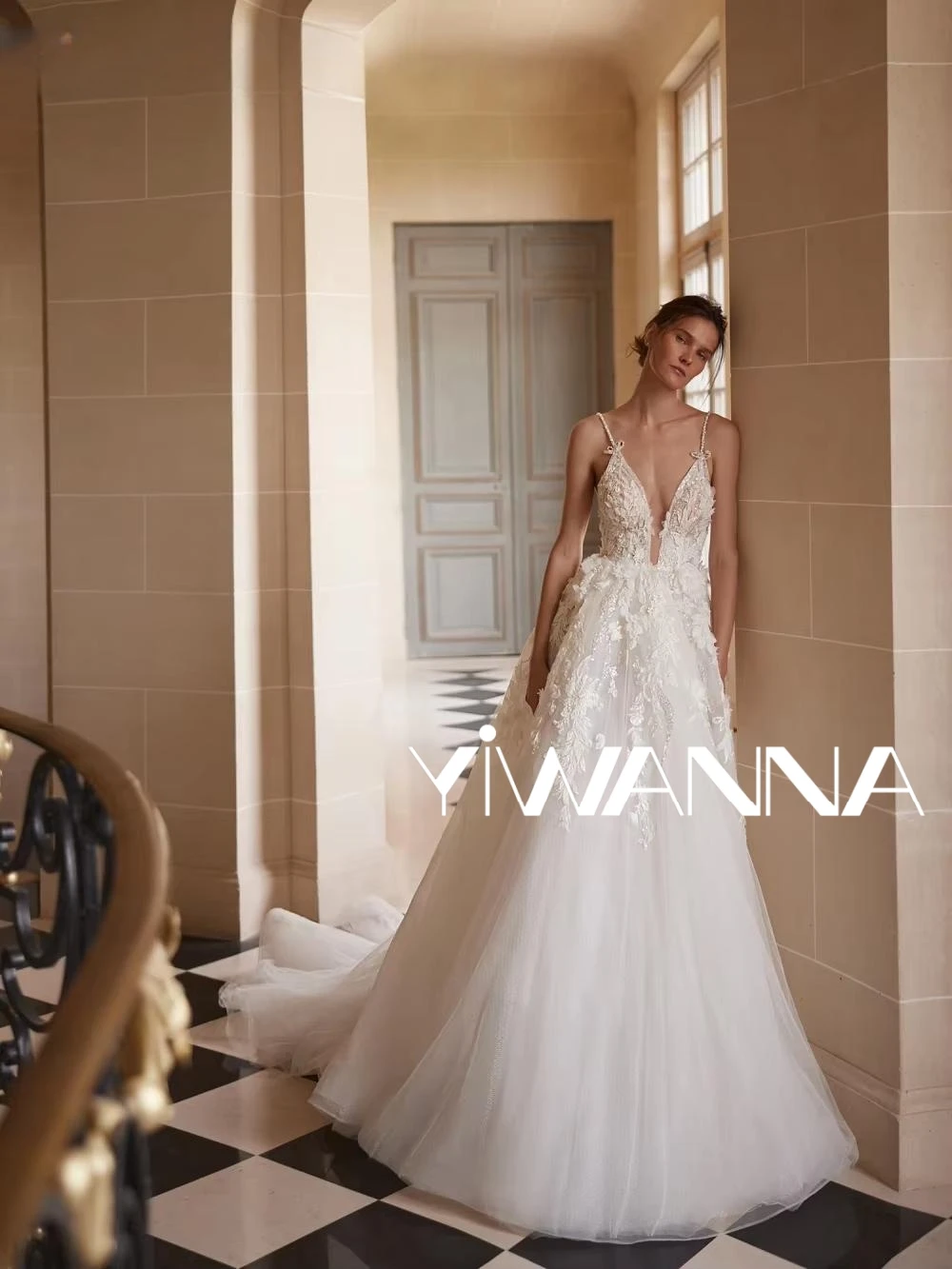 

Attractive Beaded 3D Flower Wedding Dress Sexy Deep V-neck Backless Bridal Gown 2026 Customized A-line Tulle Dresses For Bride
