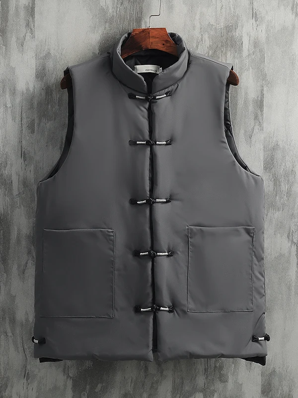 Men's Cardigan Chinese Suit Vest New Style Wear with Cotton Autumn and Winter Sleeveless Waistcoat