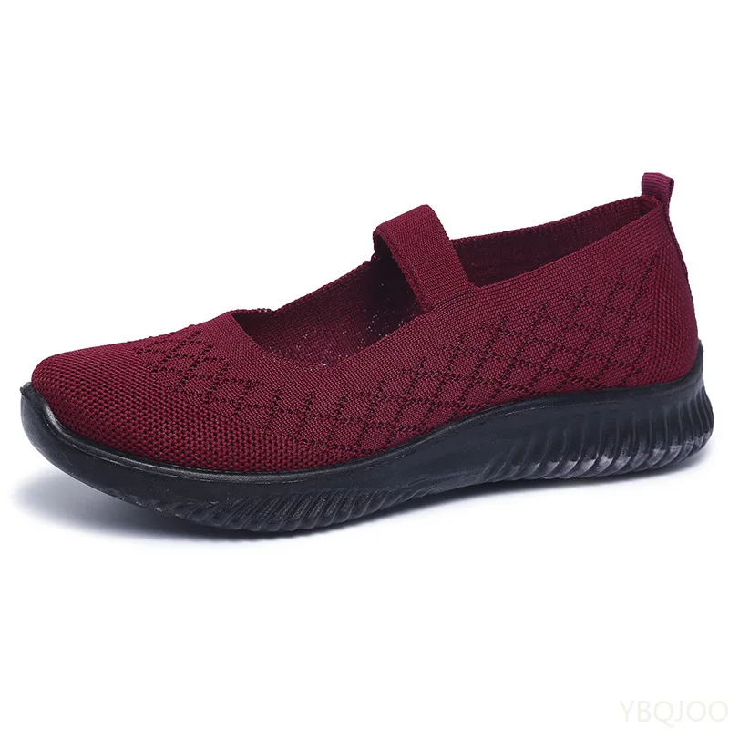 Cozy Sport Mary Janes Flats Women Knit Mesh Sneakers Breathable Summer Shoes Ladies Casual Flat Shoes Comfortable Loafers Black