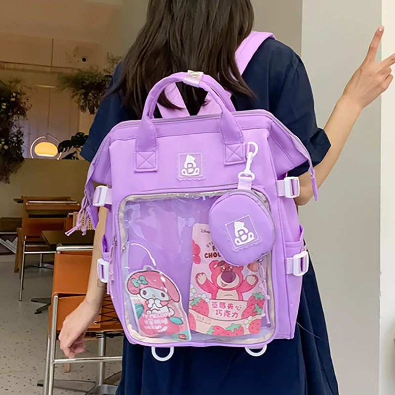 

Richme Harajuku Backpacks Women Casual Large Capacity Students Commute Mochilas Para Mujer Transparent Doll Show Bag Female