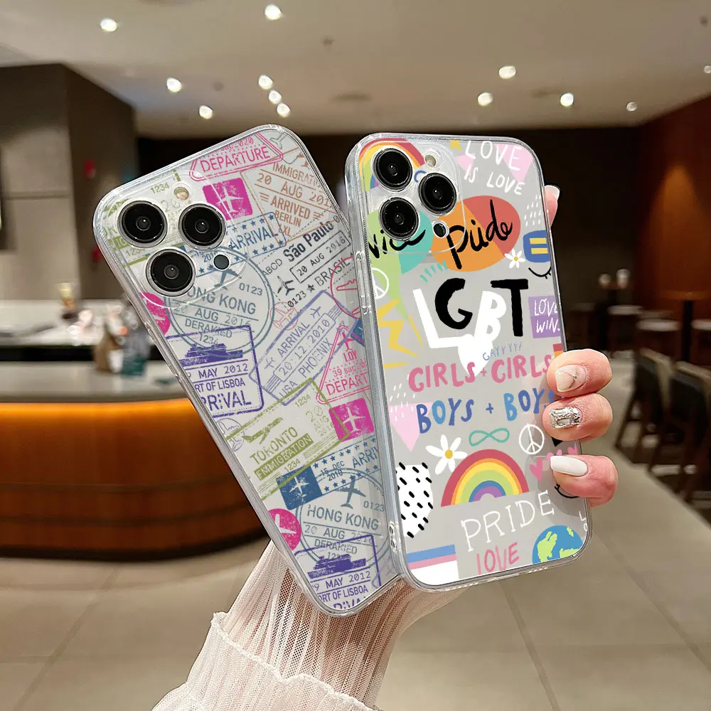 New York London naklejki etykiety etui na telefon iPhone 15 14 13 12 Mini 11 Pro Max X XR XS 7 8 SE Plus przezroczysta obudowa