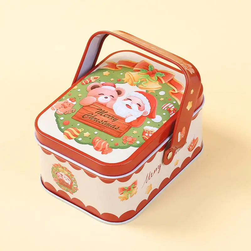 صندوق هدايا لطيف من القصدير لعيد الميلاد مع مقبض صندوق حلوى معدني رائع صندوق حلوى صفيح سانتا كلوز #3