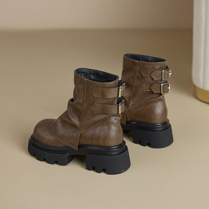 2025 New Women's Trouser Boots Thick-soled Square-toe Women Ankle Boots Large-Size Vintage Fashion Motorcycle Boots female