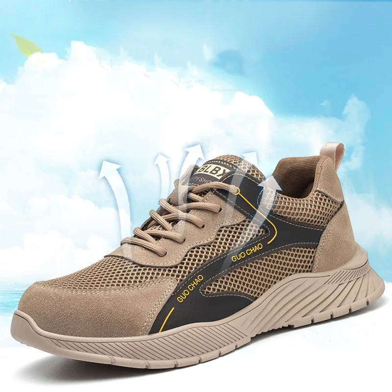 men's fashion breathable steel toe covers work shoes summer worker sneakers tooling safety boots designer security footwear mans