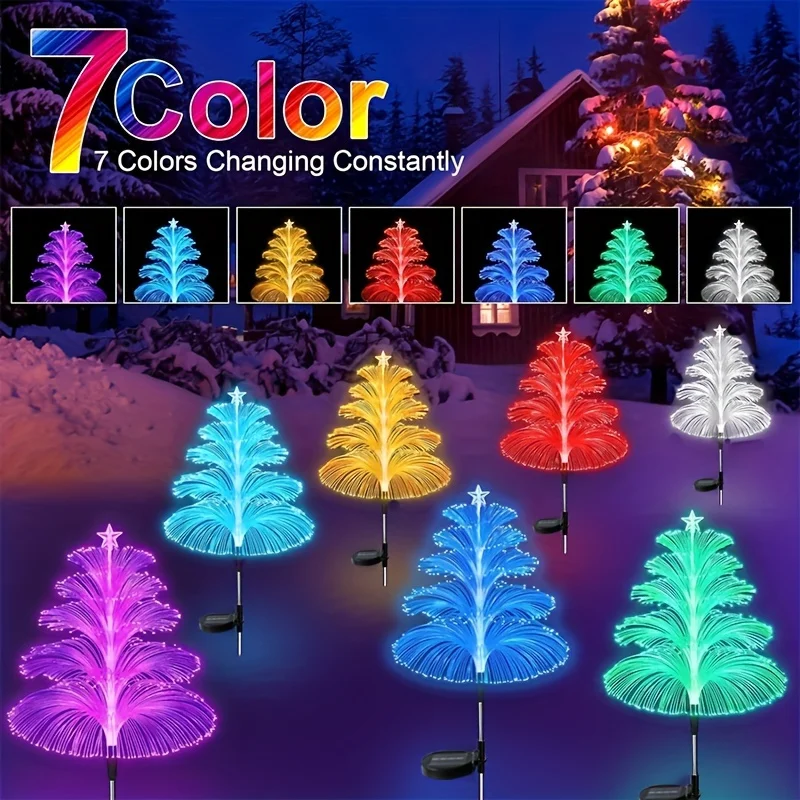 

Solar RGB Fiber Optic Christmas Tree Stake Lights Multicolor Outdoor Yard Xmas Decor Lamp