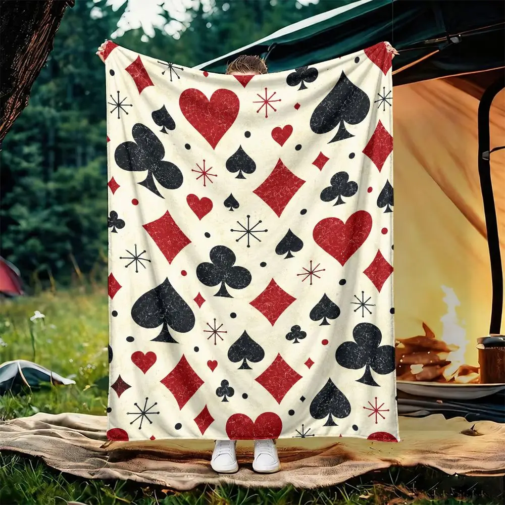Fun Playing Cards Blanket Throw for Game Night Lovers Novelty Poker Hearts Spades Diamonds Cozy Home Decor Gift
