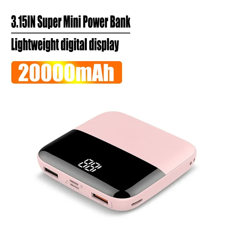 

20000mAh Mini Portable Mobile Power Bank Large Capacity Lightweight Digital Display Small Square Power Bank for IPhone Xiaomi