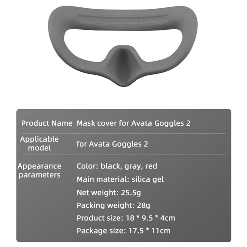 Almohadilla de máscara para gafas de vuelo, almohadilla de protección para gafas Avata/FPV V2, accesorio de repuesto de placa facial ajustable, color gris
