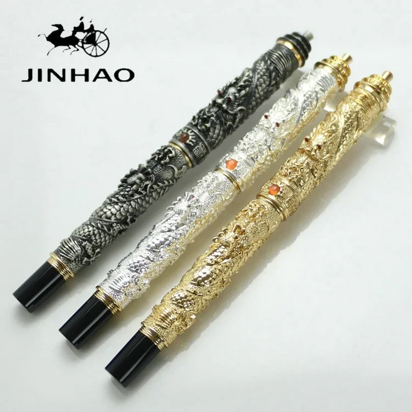 

JINHAO серебряная/серая/золотая ручка с подписью дракона, храм неба, маленькая ручка-роллер Ssangyong, мужская деловая ручка