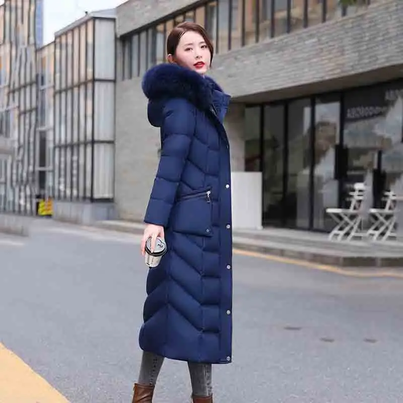 Temperament Down  Lady Long Winter 2022 New Slim White Down Warm HoodedWoman Coat Fashion True Fur Collar Winter Coat Lady