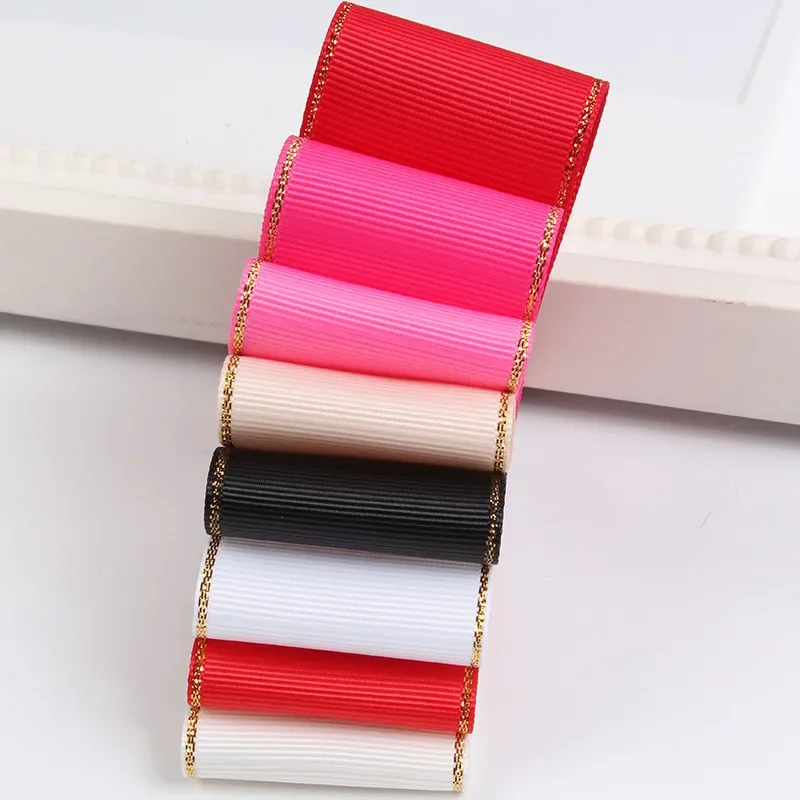 2yards/lot Thread Golden rim Satin Ribbon grosgrain ribbons DIY Bow Craft Decor for Gift Wrap Wedding Party Scrapbooking Supply