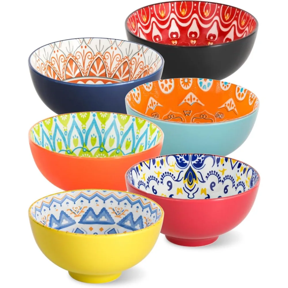 Juego de cuencos de cereales de 24 oz, cuencos de sopa de cerámica, juego de 6 para cocina, aptos para lavavajillas y microondas, juego de cuencos para cereales, sopa, arroz, Frui