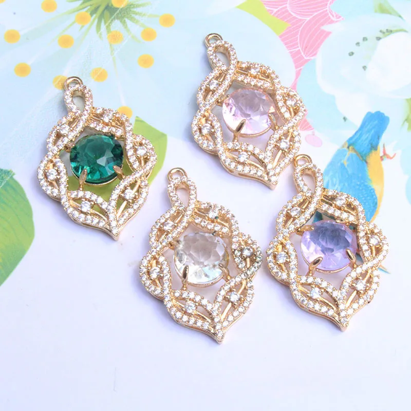 10 قطعة/الحقيبة DIY مجوهرات اكسسوارات النحاس مطعمة زركونيا الجوف الرجعية زهرة قلادة قلادة أقراط مجوهرات اكسسوارات