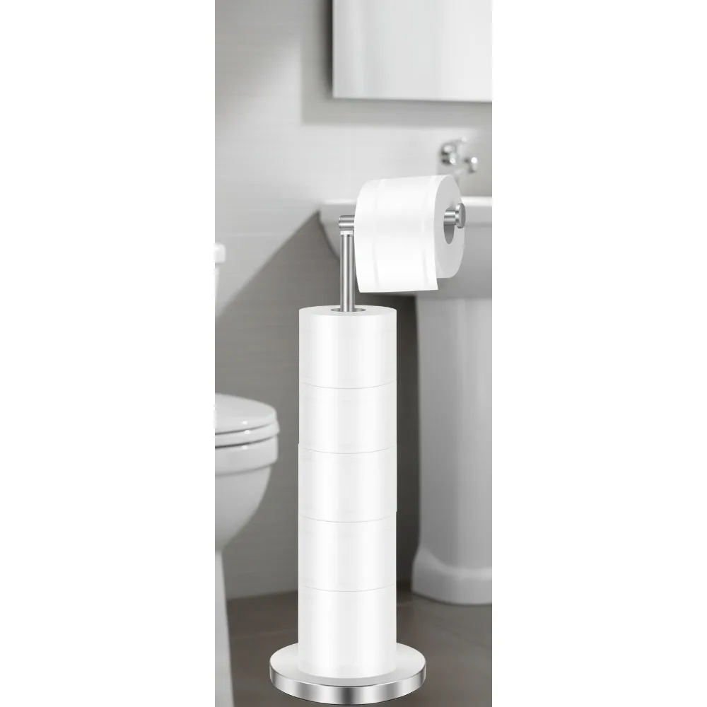 

Freestanding Toilet Paper Holder with 5 Rolls, Heavy Weighted Base for Small Bathrooms and Apartments, Brushed Nickel Finish