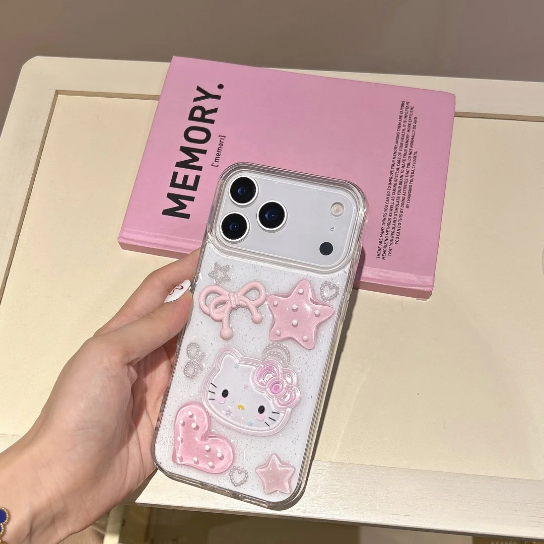 

Korean Cute Pink Bow 3D Cat heart Clear Case For iPhone 16 15 14 13 12 11 Pro Max Lovely Aesthetics Shockproof Soft Cover﻿