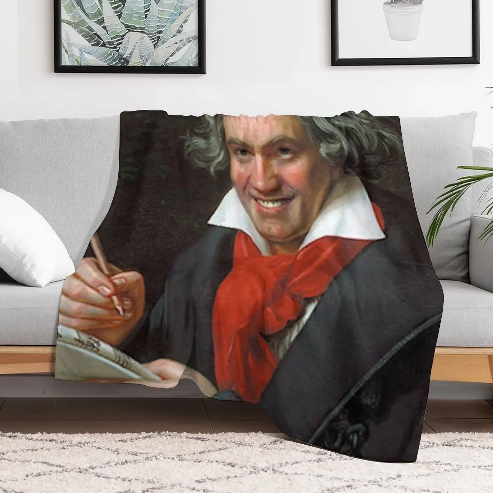 Smiling Ludwig Van Beethoven art famous music composer meme Throw Blanket Summer Beddings Sofas Blankets