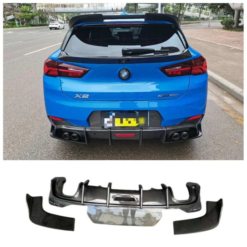 Fits For BMW X2 F39 2020 2021 2022 2023 Real Carbon Fiber Car Rear Trunk Bumper Rear Diffuser Splitter Protector Cover