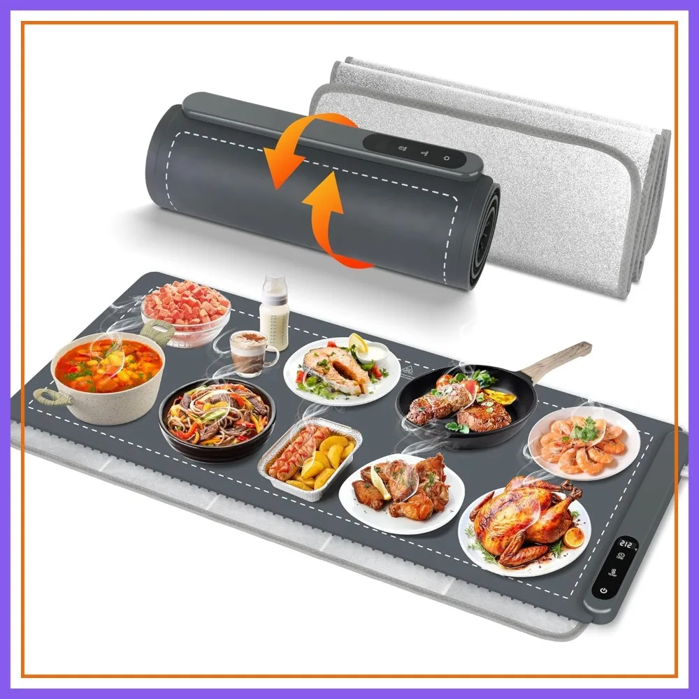 

Extra Large 36x16 Electric Warming Tray for Buffet Parties, Portable Food Warmer Mat with Heat Insulation Pad Gray