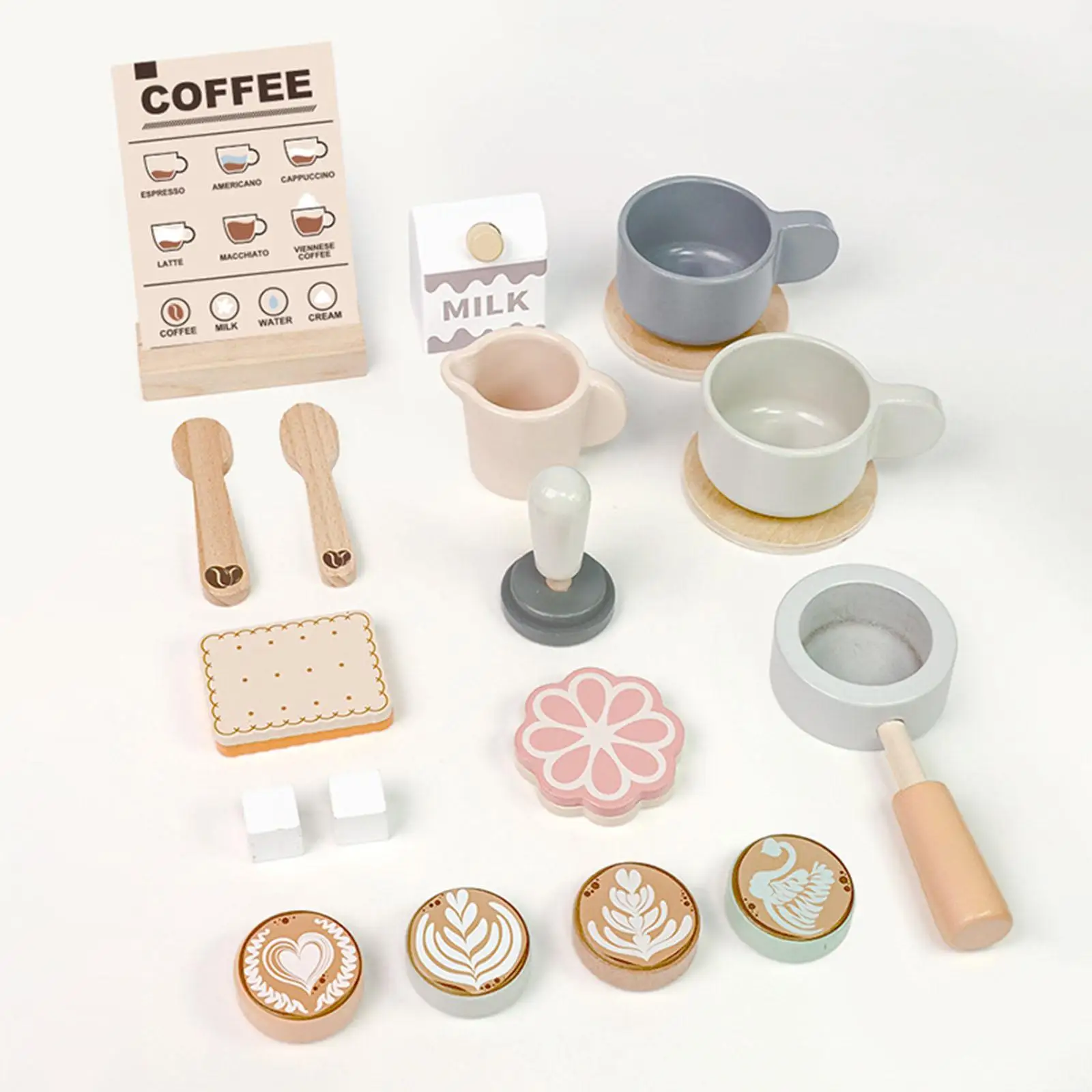 木製コーヒーメーカープレイセット-ミニパンシミュレーションベーカリーおもちゃセット-キッチンアクセサリー-ごっこ遊び用食品-子供用コーヒーメーカー