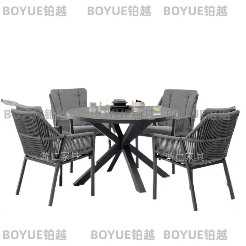 Outdoor Patio Dining Set Waterproof Rope Woven Chairs and Table for Garden Courtyard Villa Balcony Terrace Leisure Furniture